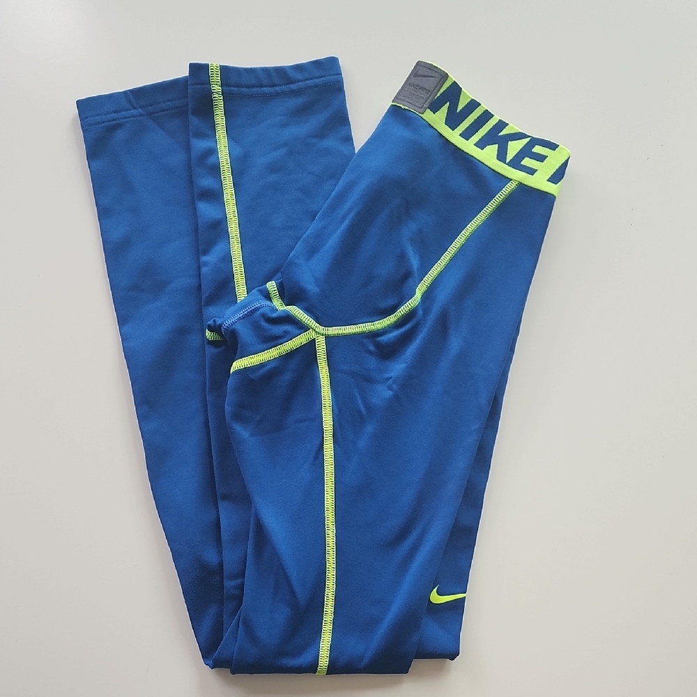 Kids Nike Blue Leggings with Neon Green Accents